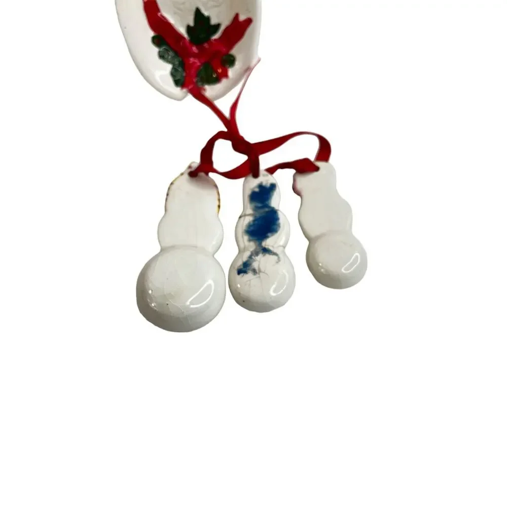 Vintage Loomco 1994 Ceramic Tree Spoon & Snowman Measuring Spoons